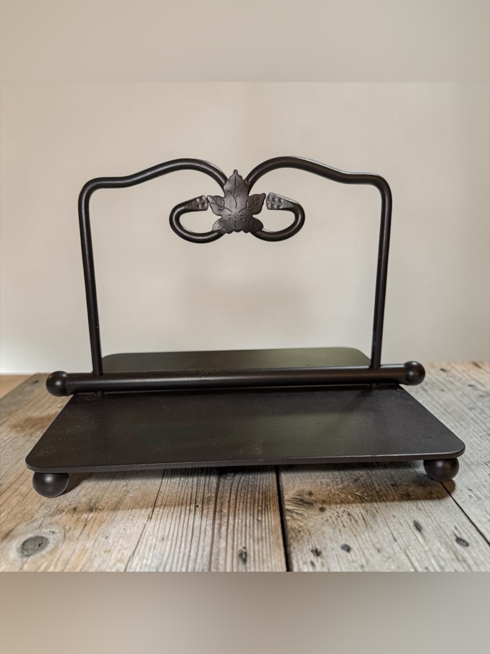Longaberger Black Wrought Iron Napkin Holder 8" Square with Weighted Bar